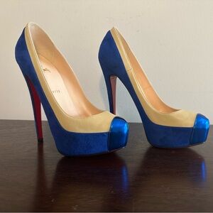 Like New! Christian Louboutin Suede  Nappa Mirror Mago 160 Pumps Size 40, Blue.